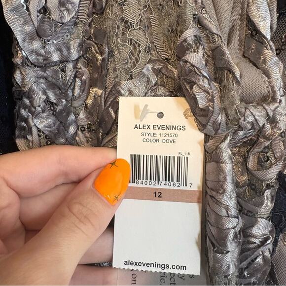 NWT ALEX EVENINGS Short A-Line Applique Dress with Cap Sleeves Dove Gray Size 12 - Picture 3 of 5